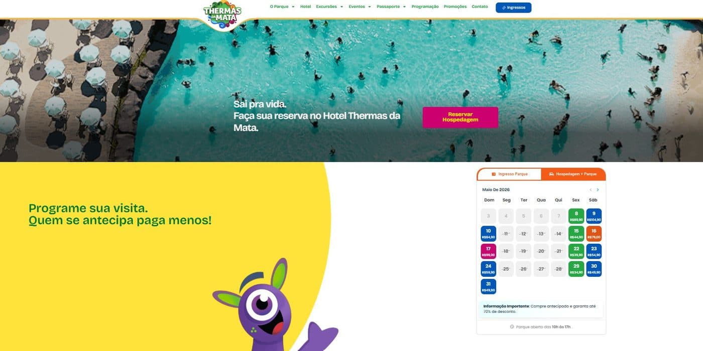 Captura de tela do site Thermas da Mata